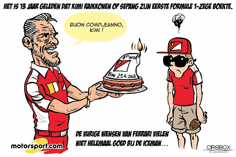 Cartoon van Cirebox - Viering van Kimi's eerste F1-zege
