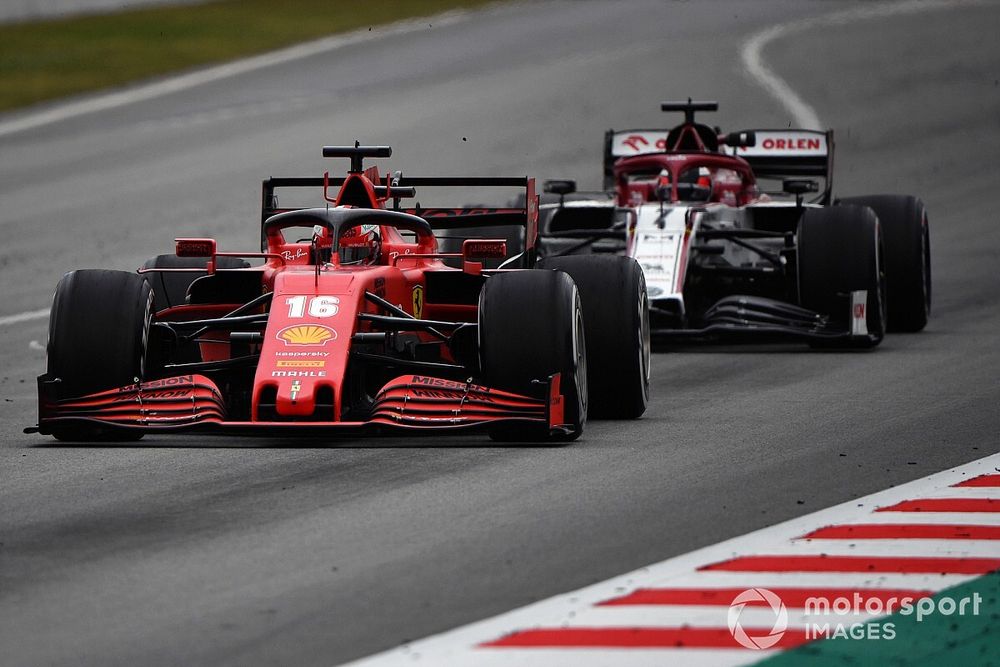 Charles Leclerc, Ferrari SF1000, leads Kimi Raikkonen, Alfa Romeo Racing C39 