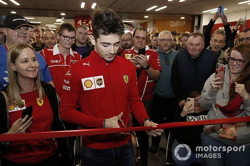 Charles Leclerc, Ferrari prepares to cut the ribbon and open Autosport International 2020