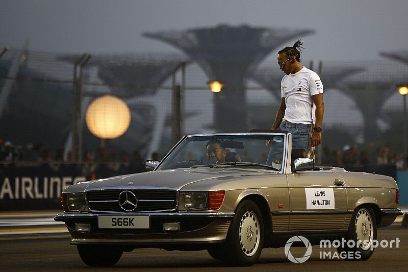 Lewis Hamilton, Mercedes AMG F1, in the drivers parade