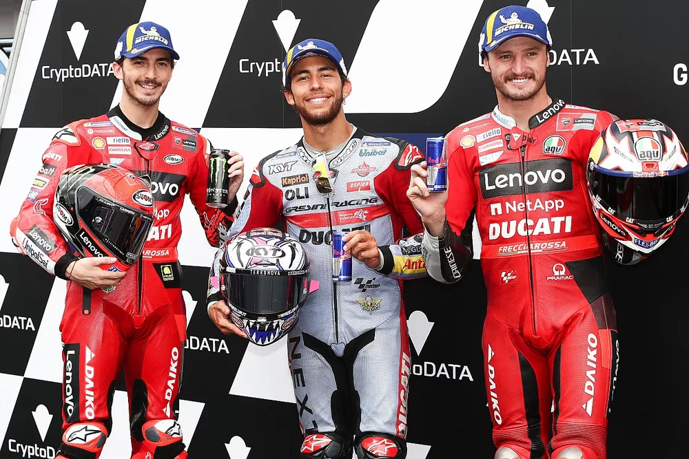 Enea Bastianini, Gresini Racing, Francesco Bagnaia, Ducati Team, Jack Miller, Ducati Team