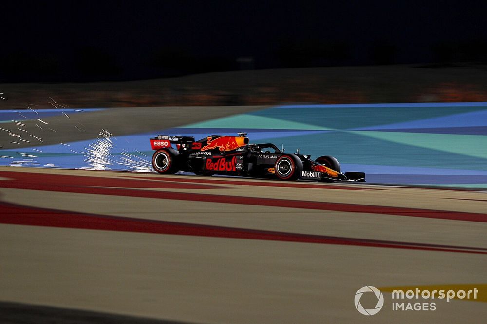 Sparks kick up from Max Verstappen, Red Bull Racing RB16