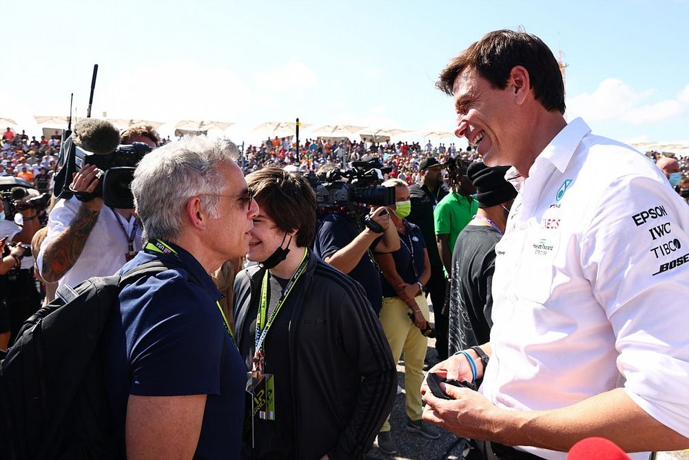 Actor Ben Stiller with Toto Wolff, Team Principal and CEO, Mercedes AMG