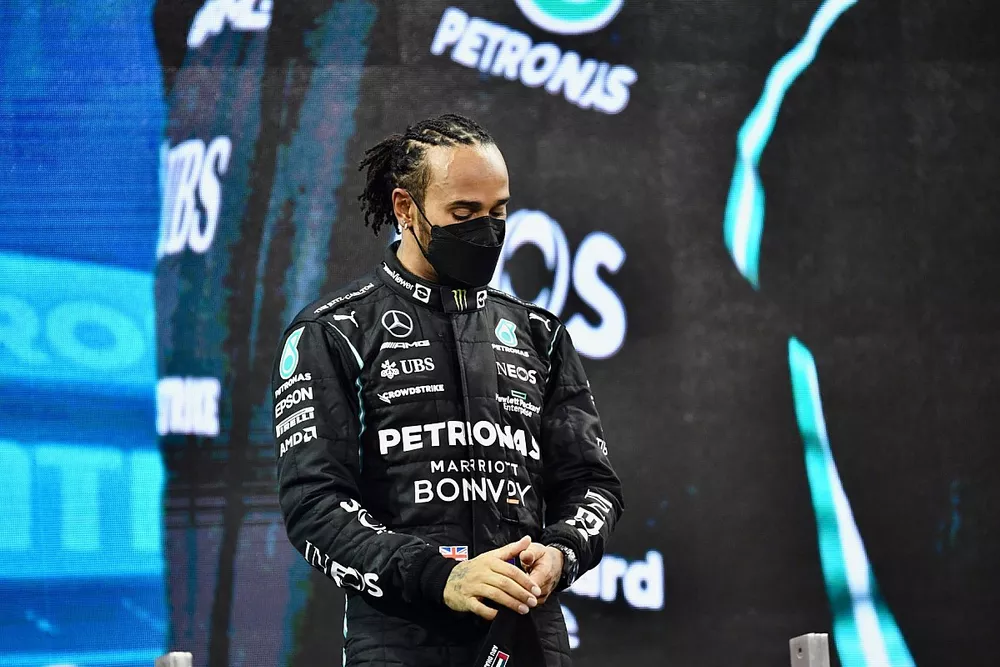 Lewis Hamilton, Mercedes, 2nd position, on the podium