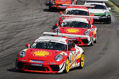 Kaesemodel e Neugebauer, pilotos Shell, comemoram resultados da Porsche Cup em Interlagos