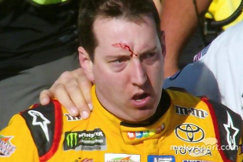 Kyle Busch, Joe Gibbs Racing Toyota after a fight on pit road