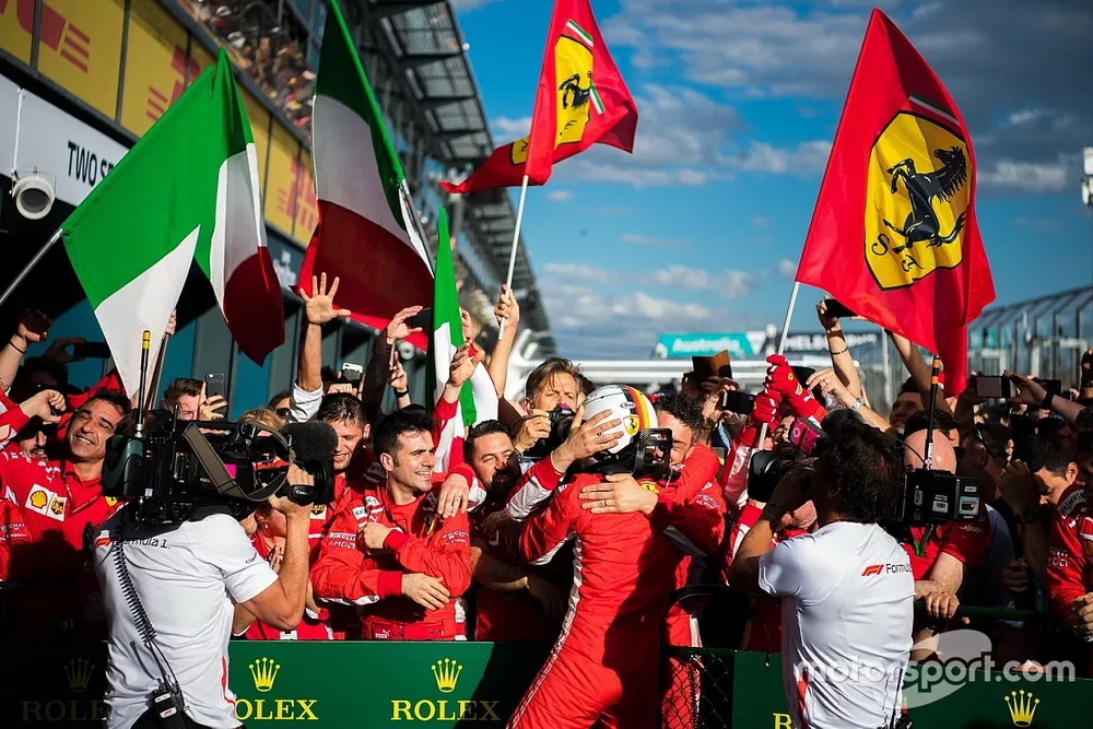 Race winner Sebastian Vettel, Ferrari celebrates in parc ferme