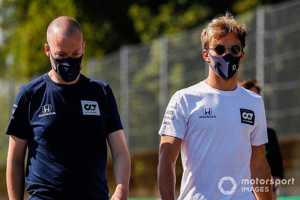 Pierre Gasly, AlphaTauri, walks the track 