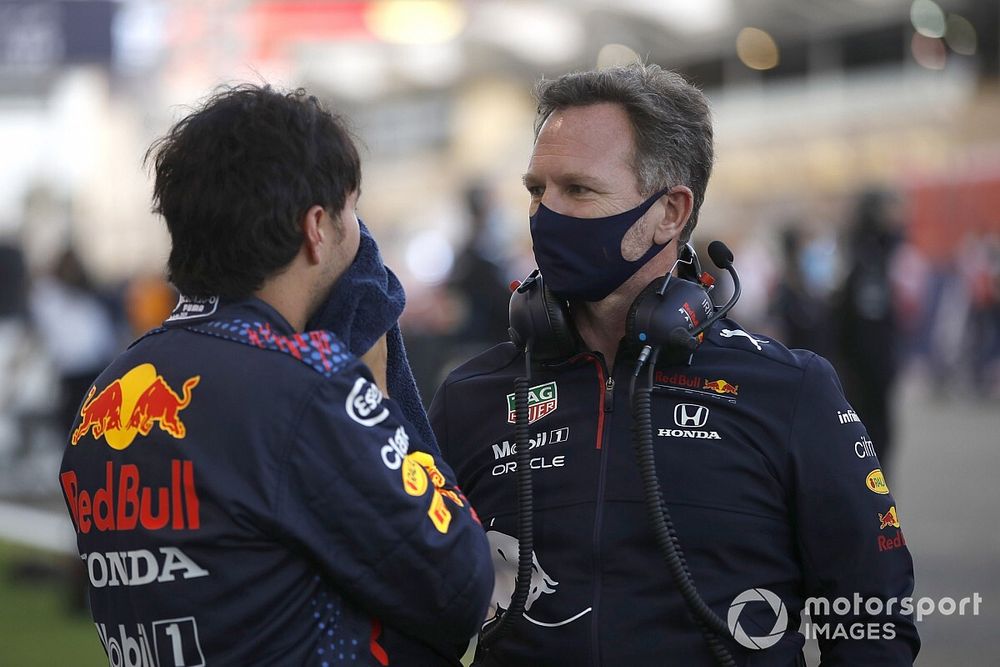 Sergio Perez, Red Bull Racing, with Christian Horner, Team Principal, Red Bull Racing