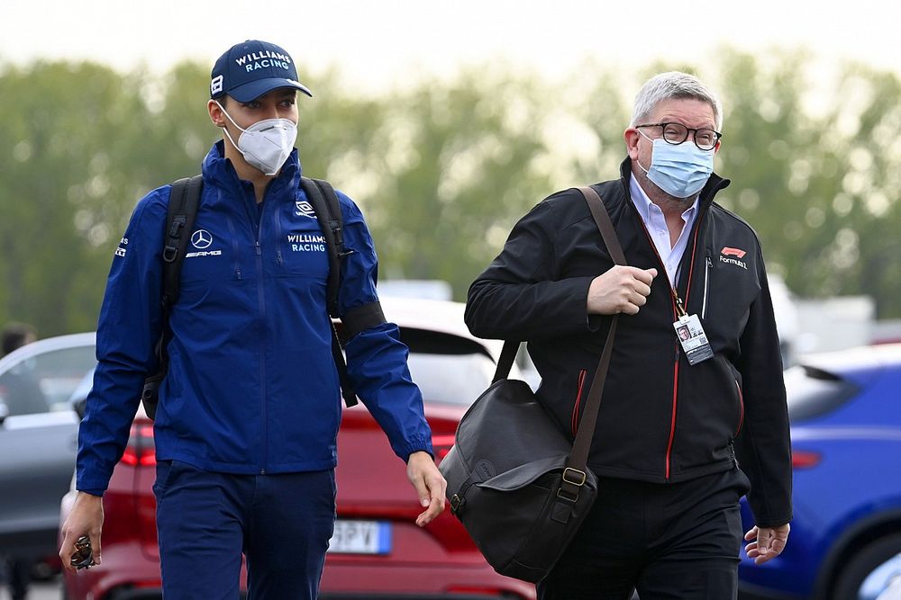 George Russell, Williams, with Ross Brawn, Managing Director of Motorsports