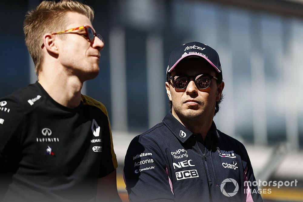 Nico Hulkenberg, Renault F1 Team, et Sergio Perez, Racing Point 