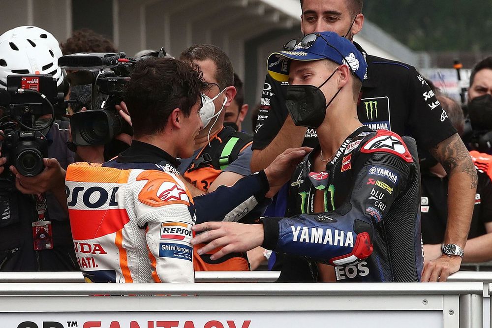 Ganador Marc Márquez, Repsol Honda Team, tercer lugar Fabio Quartararo, Yamaha Factory Racing