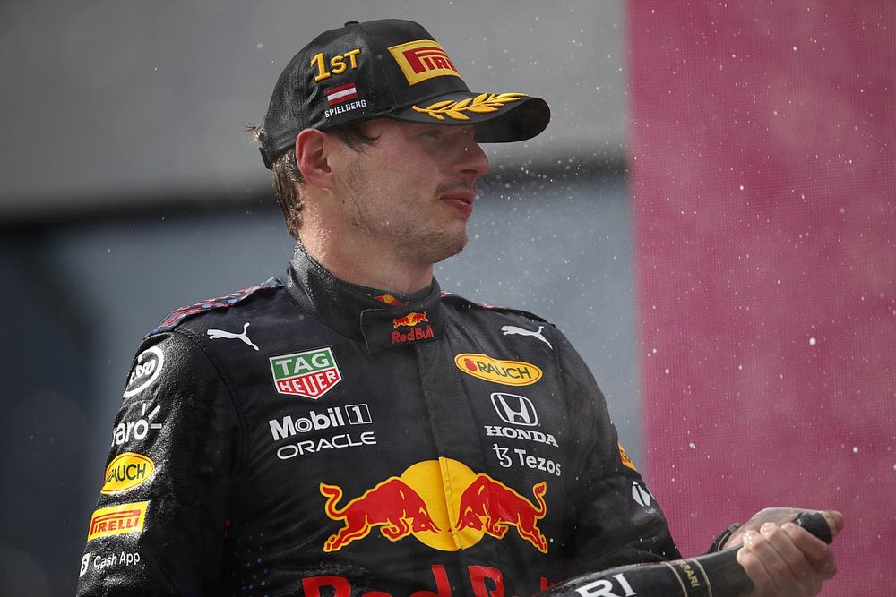 Max Verstappen, Red Bull Racing , 1st position, sprays the victory Champagne