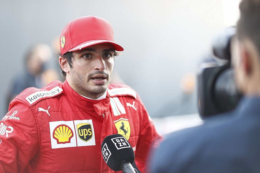 Carlos Sainz Jr., Ferrari, is interviewed