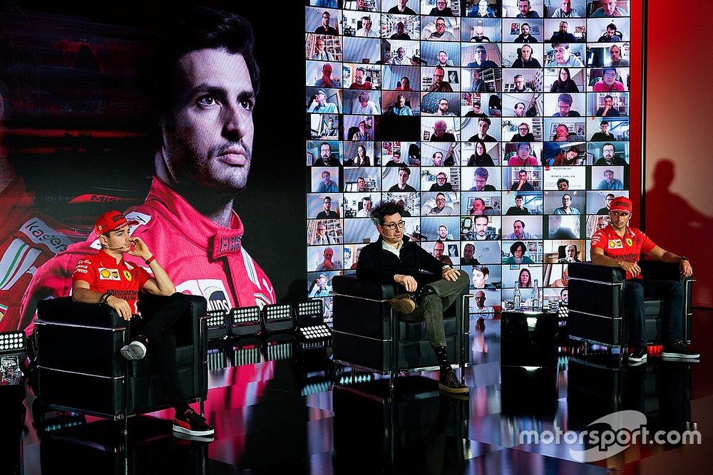 Mattia Binotto, Team Principal Ferrari with Charles Leclerc and Carlos Sainz Jr., Ferrari