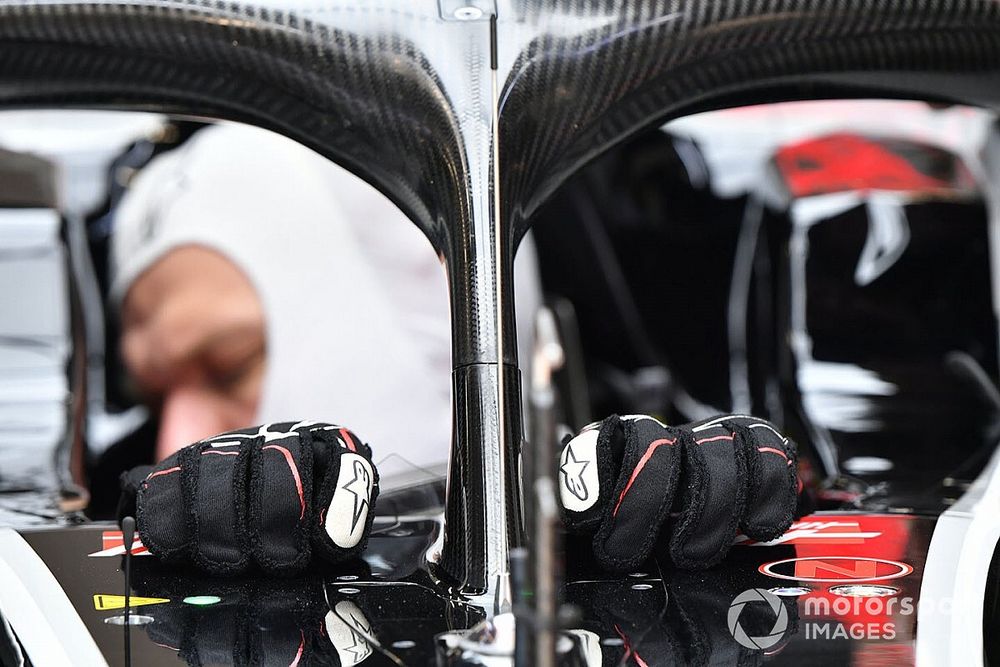 Detail of Kevin Magnussen's Haas F1 gloves