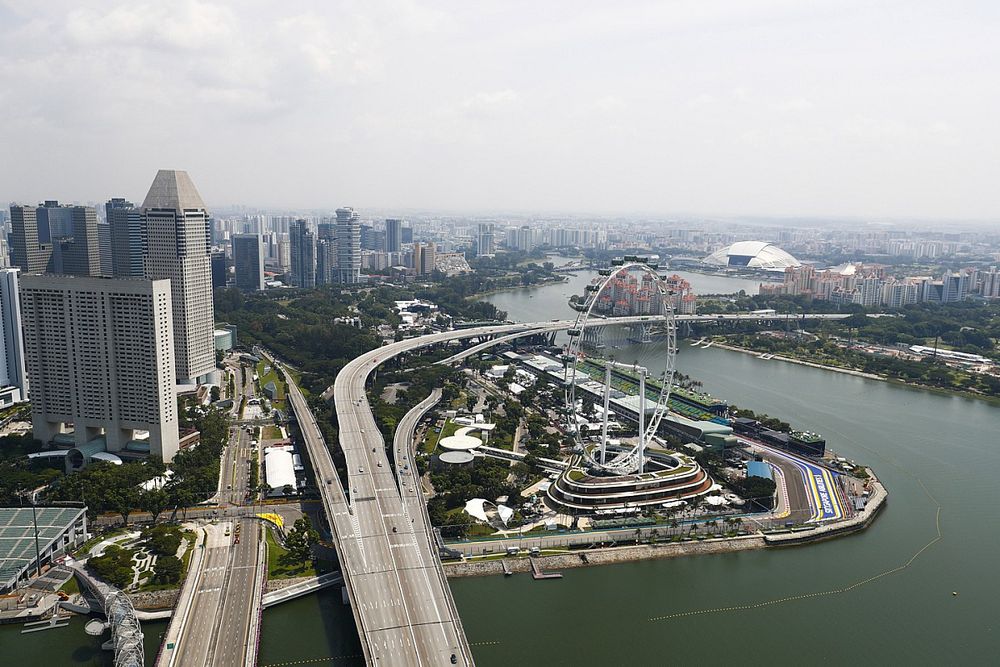 A scenic view of Singapore and the Marina Bay circuit