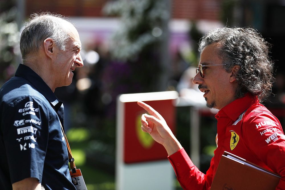 Franz Tost, Team Principal, AlphaTauri, with Laurent Mekies, Sporting Director, Ferrari