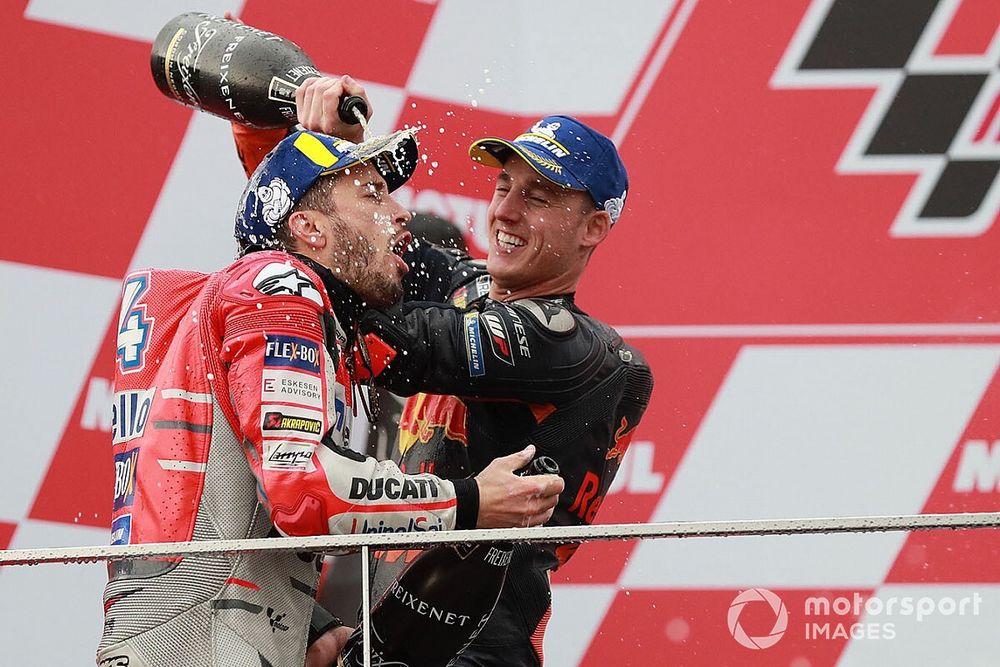 Podio: il vincitore della gara Andrea Dovizioso, Ducati Team, il terzo classificato Pol Espargaro, Red Bull KTM Factory Racing