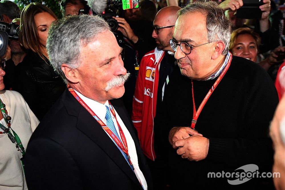 Chase Carey, Chief Executive Officer and Executive Chairman of the Formula One Group and Sergio Marchionne, CEO FIAT  at Ferrari 70th Anniversary