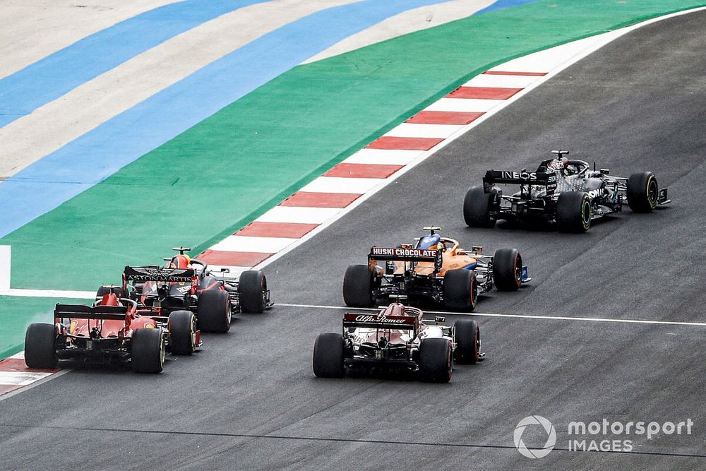 Lewis Hamilton, Mercedes F1 W11, Lando Norris, McLaren MCL35, Alex Albon, Red Bull Racing RB16, Kimi Raikkonen, Alfa Romeo Racing C39, Charles Leclerc, Ferrari SF1000