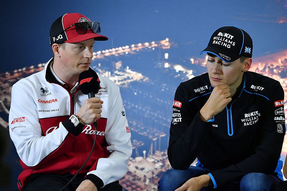 Kimi Raikkonen, Alfa Romeo and George Russell, Williams Racing in the press conference 