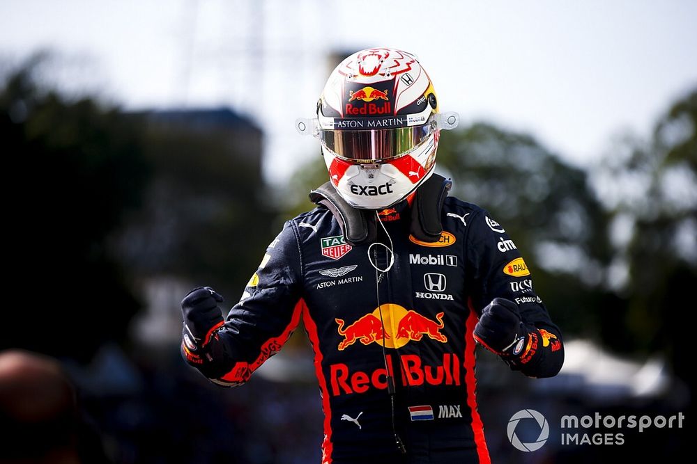 Pole Sitter Max Verstappen, Red Bull Racing celebrates in Parc Ferme 