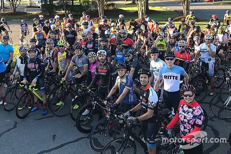 Jimmie Johnson, Hendrick Motorsports and other cyclists before a 69-mile bike ride to remember Nicky