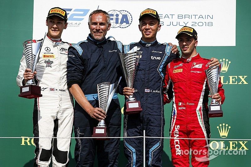 Podium: race winner Alexander Albon, DAMS, second place George Russell, ART Grand Prix, third place Antonio Fuoco, Charouz Racing System