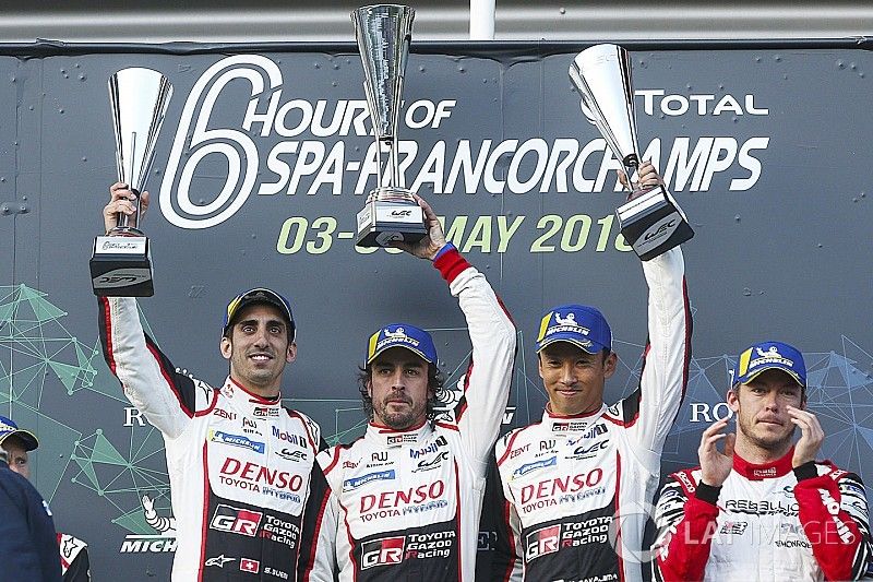 Race winners Fernando Alonso, Sébastien Buemi, Kazuki Nakajima, Toyota Gazoo Racing