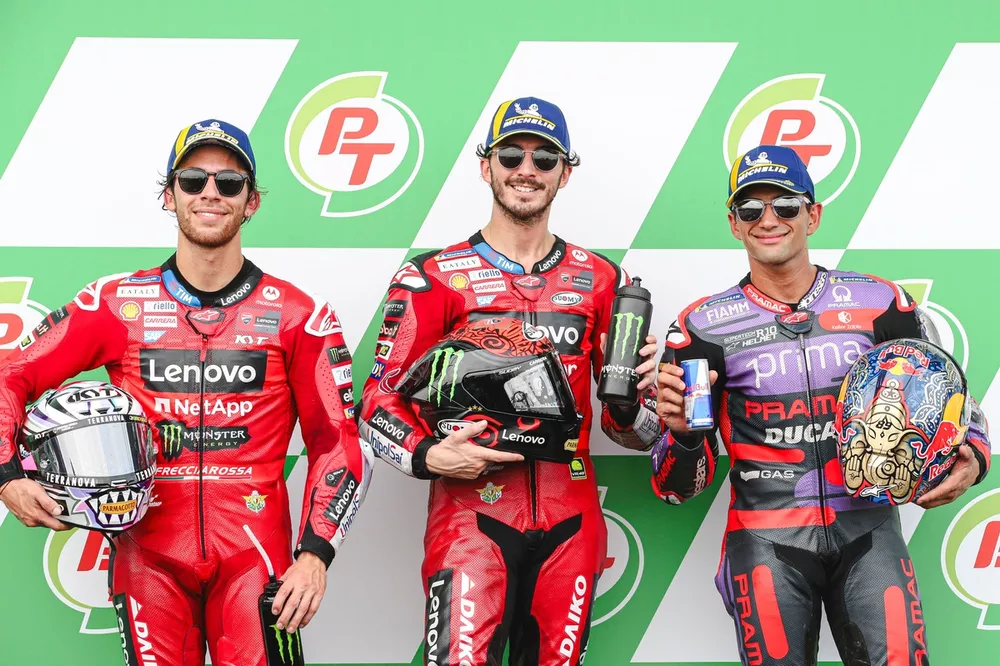 Francesco Bagnaia, Ducati Team, Enea Bastianini, Ducati Team, Jorge Martin, Pramac Racing