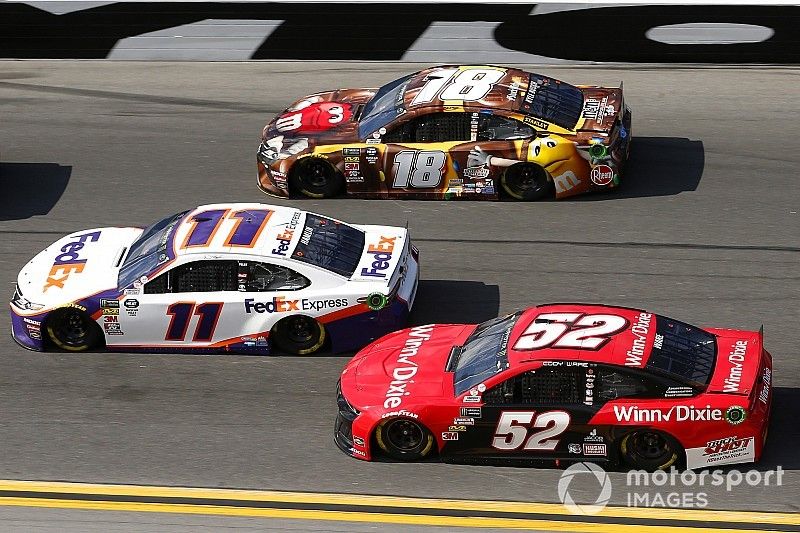 Denny Hamlin, Joe Gibbs Racing, Toyota Camry FedEx Express, Cody Ware, Rick Ware Racing, Chevrolet Camaro Winn Dixie and Kyle Busch, Joe Gibbs Racing, Toyota Camry M&M's Chocolate Bar