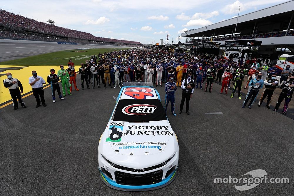 Nascar drivers stand in solidarity with Darrell Wallace Jr., Richard Petty Motorsports, Chevrolet Camaro before the Nascar Cup race