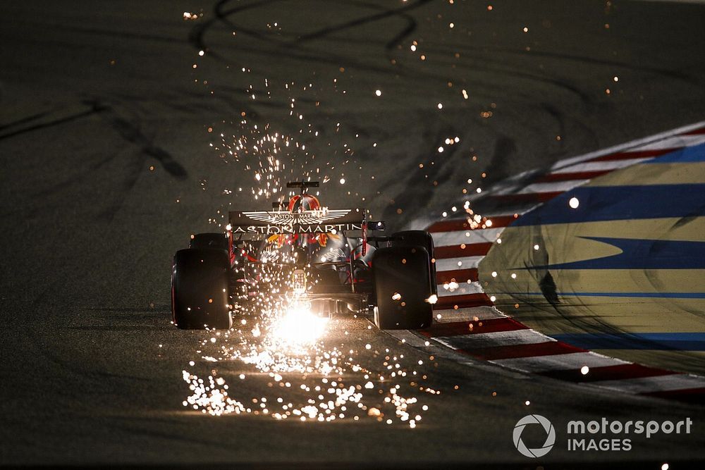 Sparks kick up from Max Verstappen, Red Bull Racing RB16