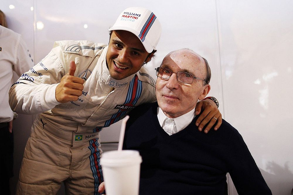 Felipe Massa, Williams F1, festeggia la pole con Sir Frank Williams, Team Principal Williams F1