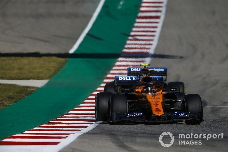 Carlos Sainz Jr., McLaren MCL34, leads Lando Norris, McLaren MCL34