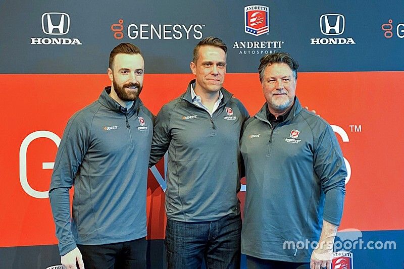 James Hinchcliffe, Keith Pearce of Genesys, Michael Andretti