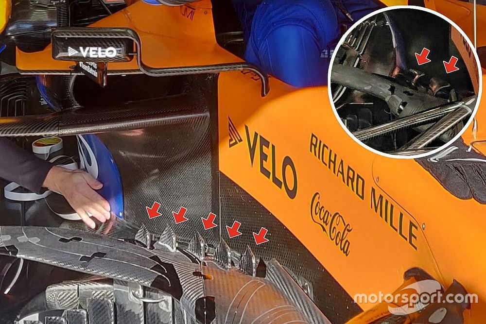 Dettagli dei bargeboard della McLaren MCL35 