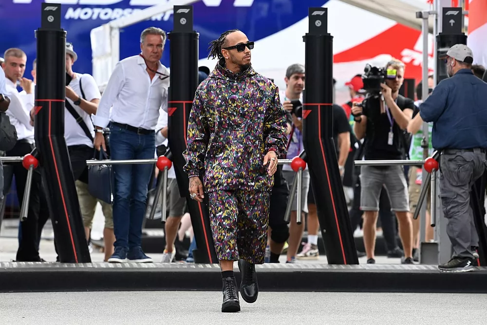 Lewis Hamilton, Mercedes AMG arrives at track