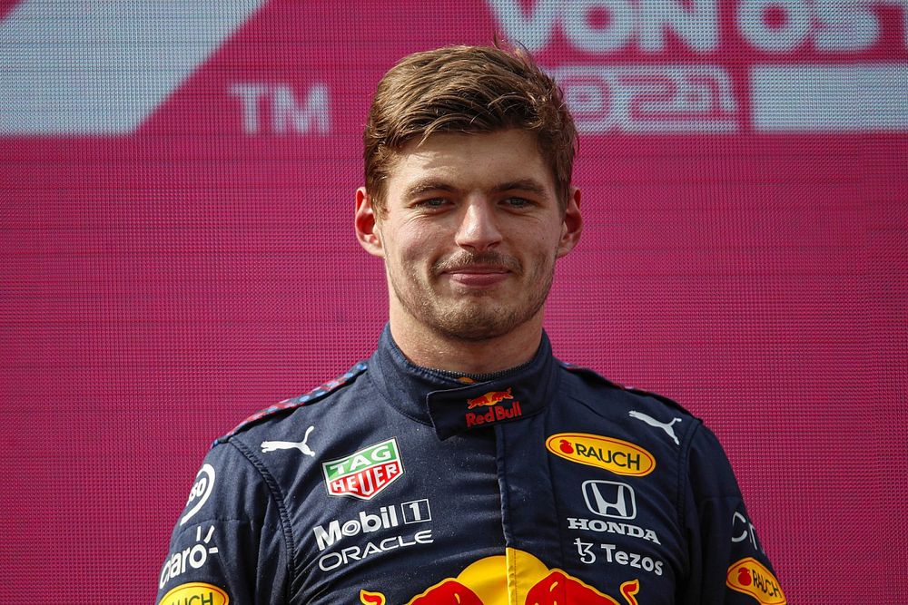 Max Verstappen, Red Bull Racing, 1st position, on the podium