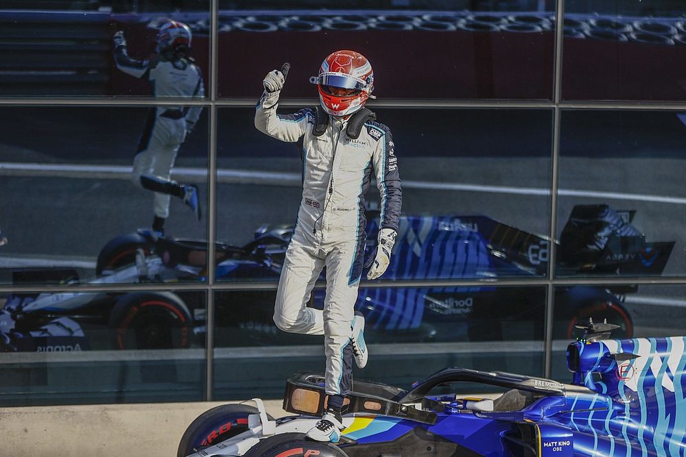 George Russell, Williams, waves to fans after Qualifying