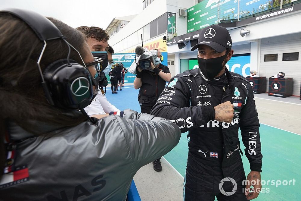 Lewis Hamilton, Mercedes-AMG Petronas F1, celebrates victory in parc ferme