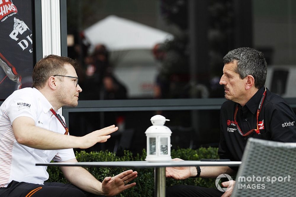 Andreas Seidl, Team Principal, McLaren, and Guenther Steiner, Team Principal, Haas F1 Team