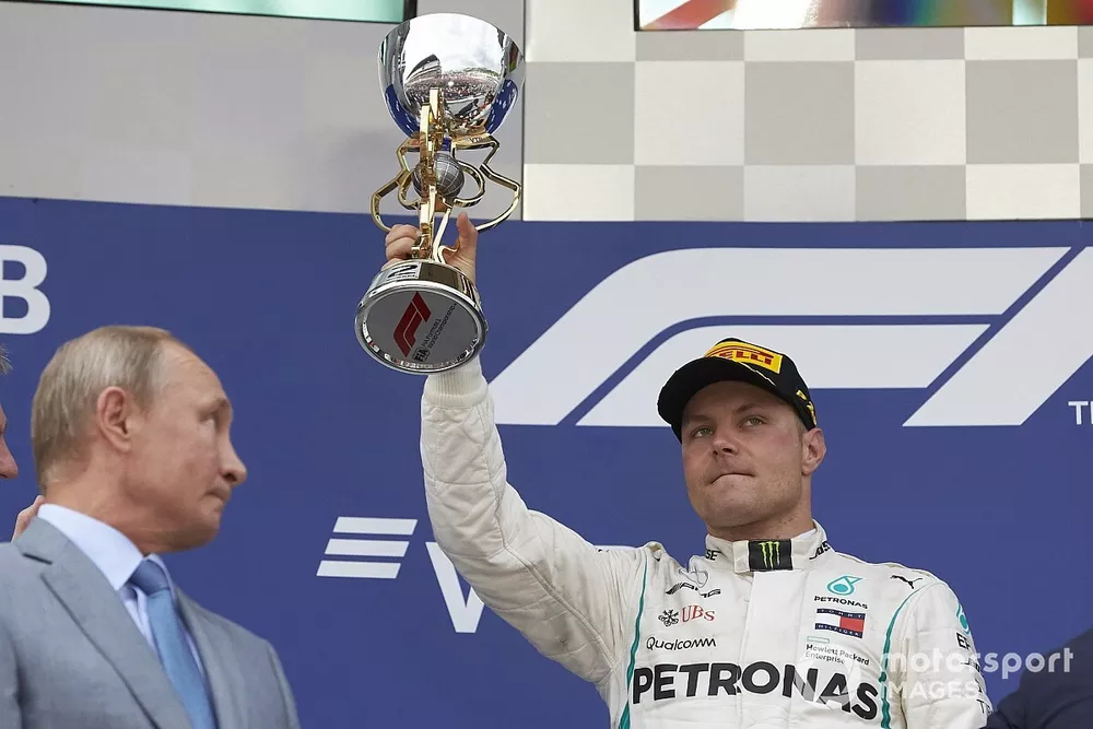 Valtteri Bottas, Mercedes AMG F1, with the trophy on the podium