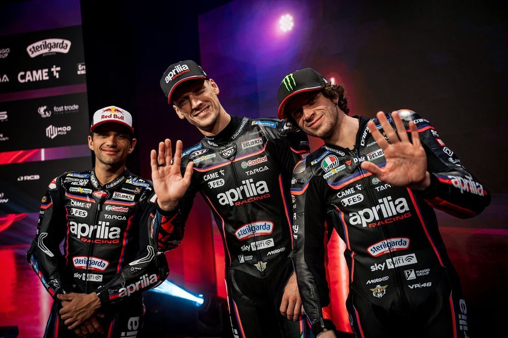 Jorge Martin, Aprilia Racing. Lorenzo Savadori, Aprilia Racing, Marco Bezzecchi, Aprilia Racing