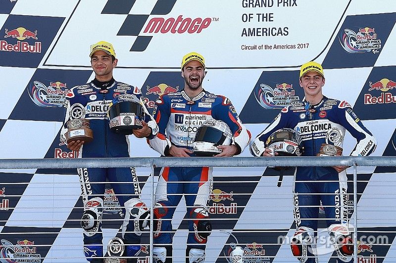 Podium : le vainqueur Romano Fenati, Marinelli Rivacold Snipers, le deuxième, Jorge Martin, Del Conca Gresini Racing Moto3, le troisième, Fabio Di Giannantonio, Del Conca Gresini Racing Moto3