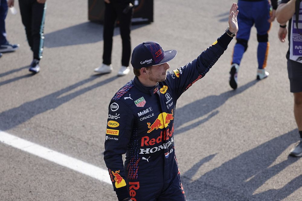 Max Verstappen, Red Bull Racing, 2nd position, celebrates in Parc Ferme