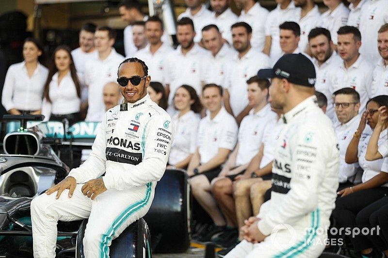 Lewis Hamilton, Mercedes AMG F1, and Valtteri Bottas, Mercedes AMG F1 pose or a group photo