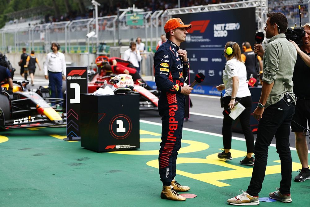 Max Verstappen, Red Bull Racing, in Parc Ferme after securing pole