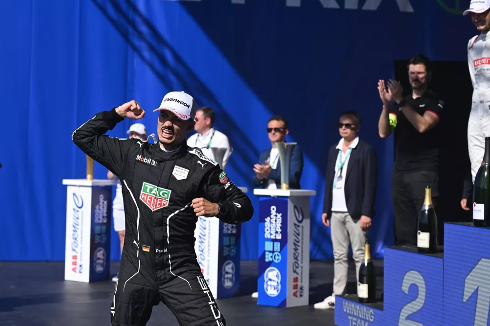 Pascal Wehrlein, Porsche, 1st position, celebrates on the podium